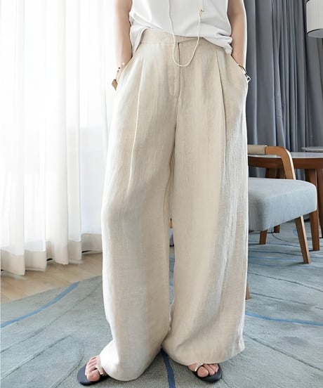 linen blend pleated pants /2color　FL2016