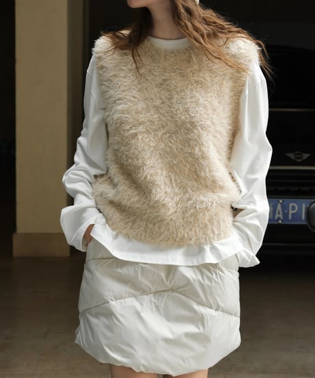 round neck wool vest mink velvet /2color　FL2668