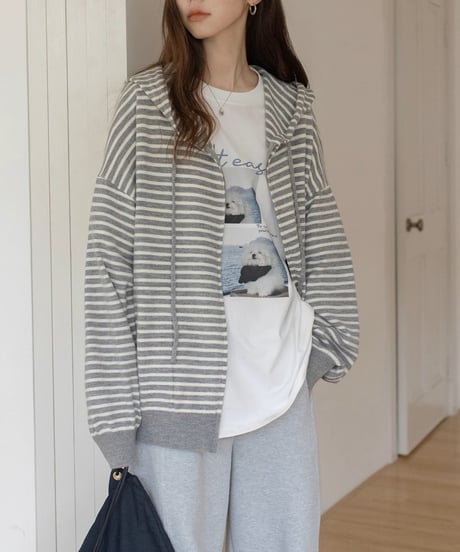 striped knit zip-up hoodie /2color　FL3315