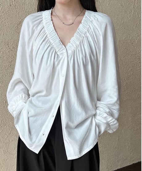gathered v-neck shirt /2color　FL3370