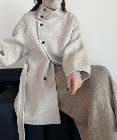 stand collar wool coat w/waist belt /2color　FL3074