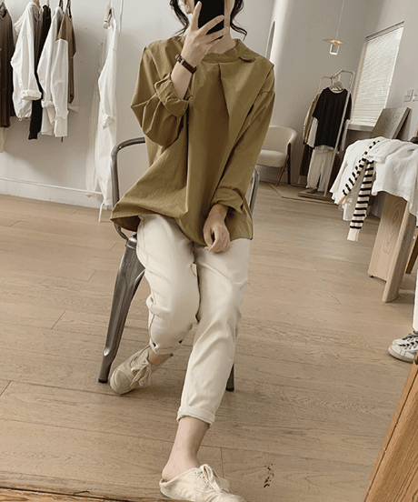 stand collar tuck blouse /4color　FL3582