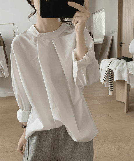 stand collar tuck blouse /4color　FL3582