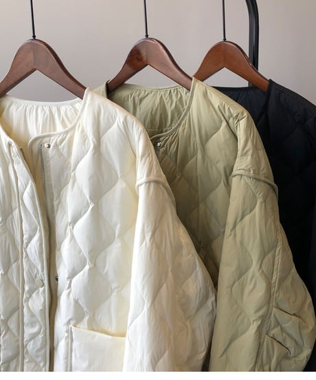collarless quilted jacket /3color　FL3057