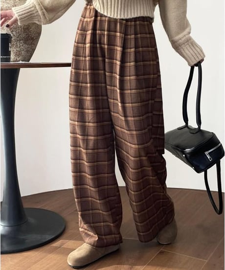 retro check wide pants /2color　FL2986