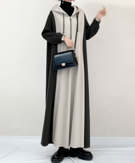 hooded color block long dress / 3color　FL3565