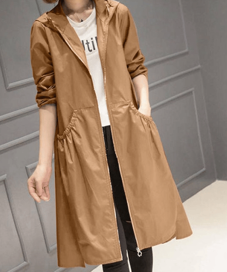 hooded flare long light coat /5color　FL3593