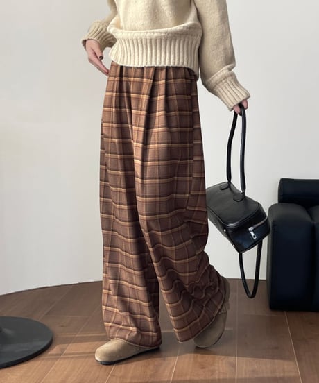 retro check wide pants /2color　FL2986