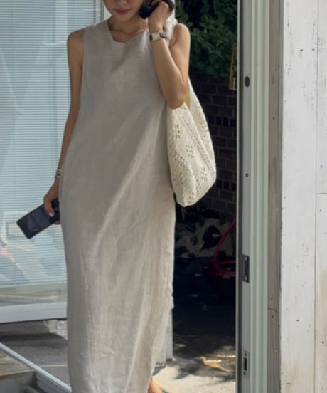 linen twist back long dress op /2color　FL3655