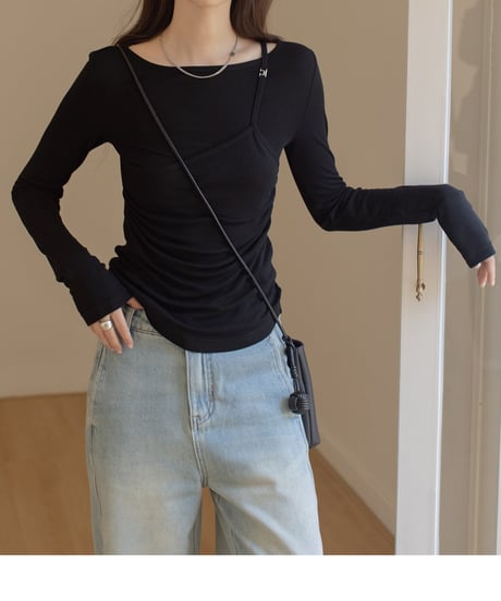 fake layered design cut and sew /3color　FL3329