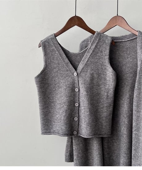 knit vest & cardigan ensemble /5color　FL3070