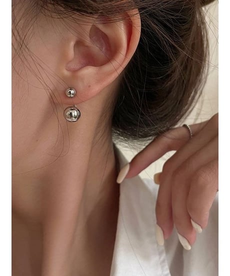 twin metal ball earrings /2color　FL2352