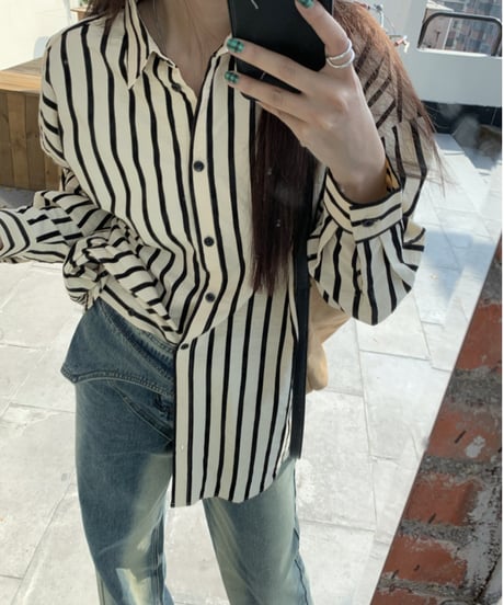 striped lapel shirt loose cotton shirt　FL2614