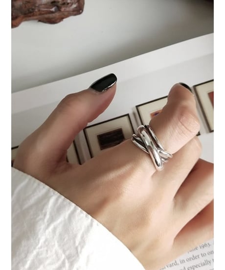 multi-wrap open silver cross ring　FL2377