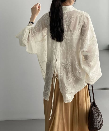 back ribbon embroidery shirtblouse　FL3646