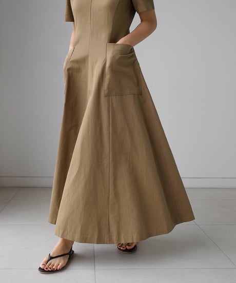 v-neck half sleeve flared dress　FL2149