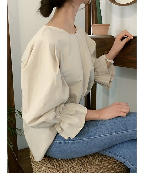 puff sleeve ribbon blouse　FL2475