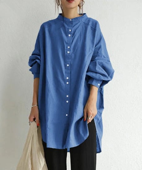 stand neck single breasted shirt /4color　FL3334