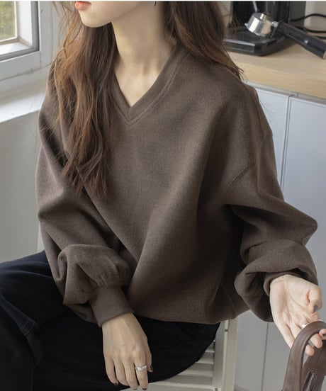 lantern sleeve v-neck pullover knit /2color　FL3178