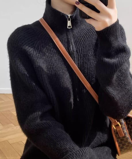 half zip long knit op /4color　FL2830
