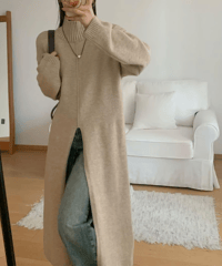 front slit long sweater /2color　FL2583