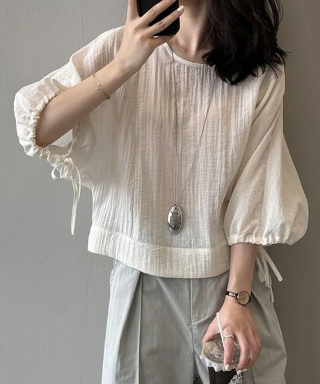 ribbon puff sleeve design blouse /2color  FL3454