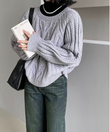 round neck pullover cable knit /6color　FL3124