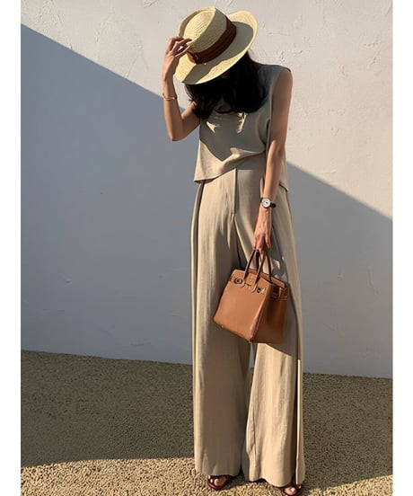 sleeveless top and wide leg pants set　FL2018