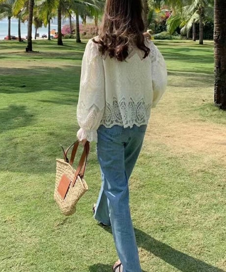 vintage lace puff sleeve blouse /2color　FL3610