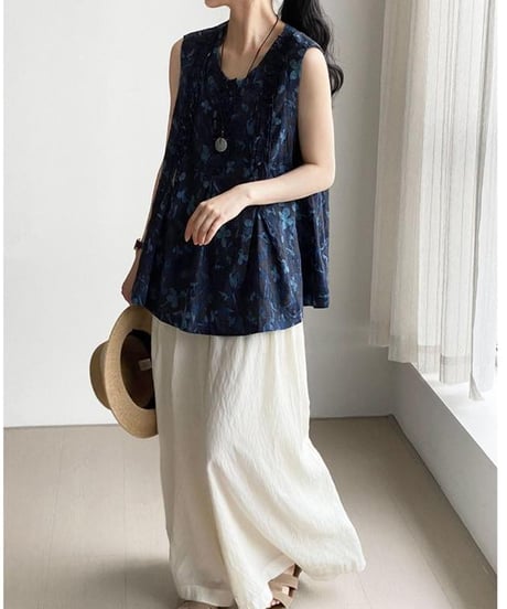 floral print sleeveless blouse　FL3459