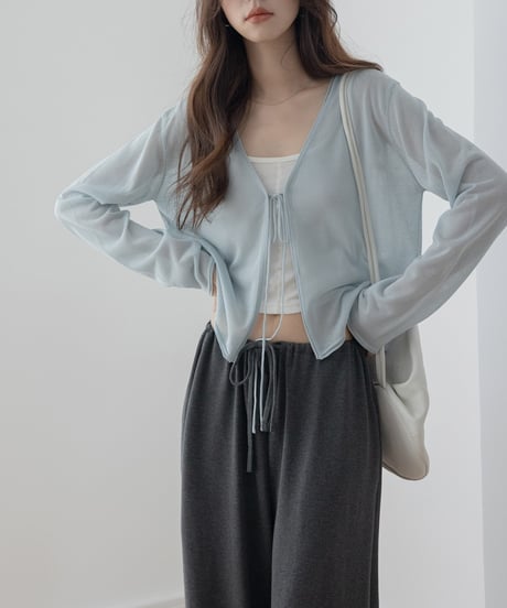 drawstring sheer knit cardigan /4color　FL3293