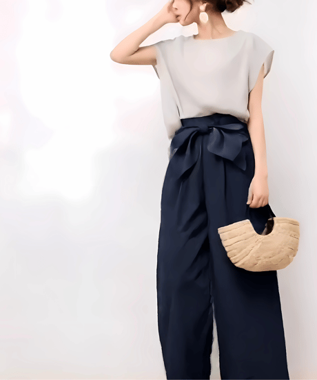 summer bow wide pants set /2color　FL3464