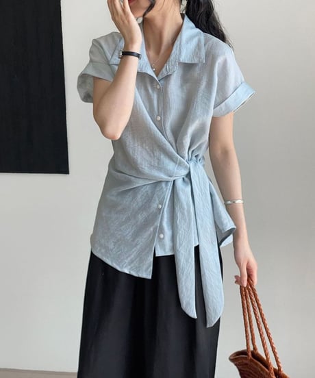 waist wrap linen shirt blouse /2color　FL3629