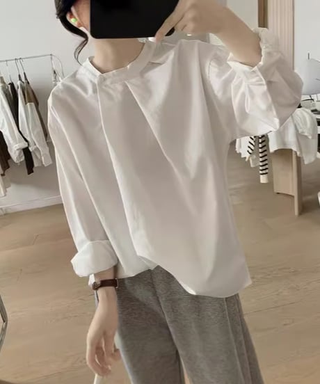 stand collar tuck blouse /4color　FL3582