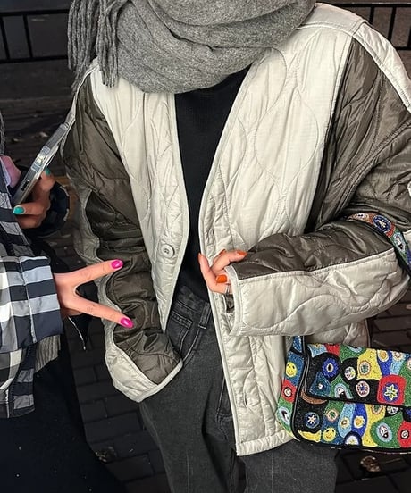 two tone quilted jacket /2color 　FL2558