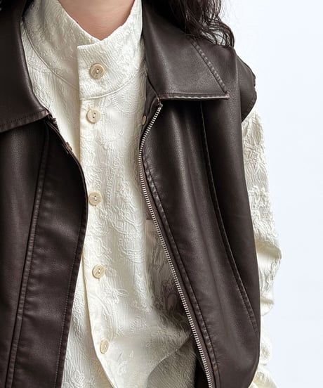 textured jacquard stand-up collar blouse /2color　FL2703
