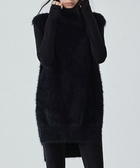 high neck eco fur vest /2color　FL2926