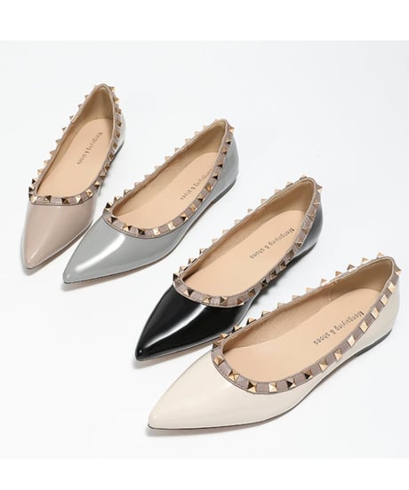 Pointed toe studs flat shoes /4colors　FL2909