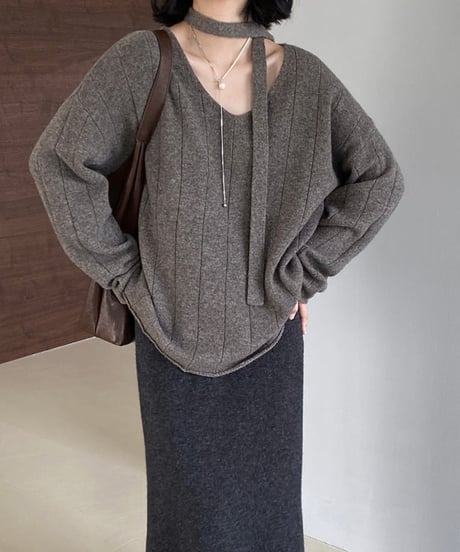 wool loose knit w/belt /2color　FL2940