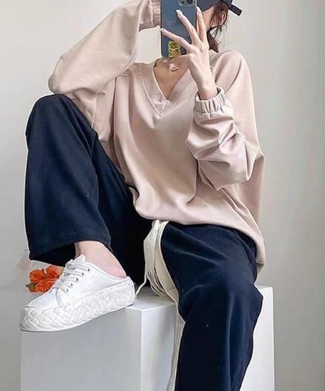 short v-neck sweat top /2color　FL2623