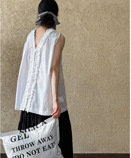 frilled v-neck 2way sleeveless blouse /2color　FL3354