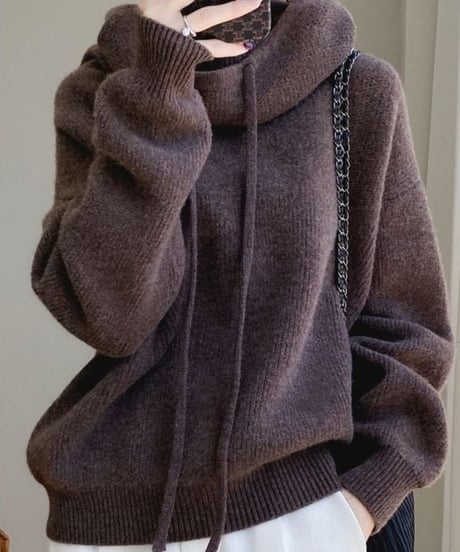loose high-neck knit parka /4color　FL2937