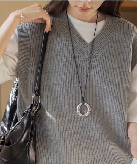 v-neck knit vest /3color　FL3308