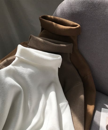 ribbed knit high-neck tops /7color　FL2631