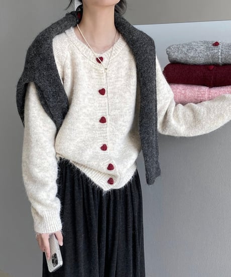 mohair heart button cardigan /5color　FL2946