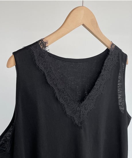 asymmetry lace trim sleeveless top /2color　FL3614