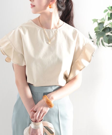 ruffle sleeve crew neck blouse /5color　FL3640