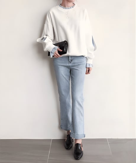 【即納品】striped frill layered sweatshirt top /2color　FL2660