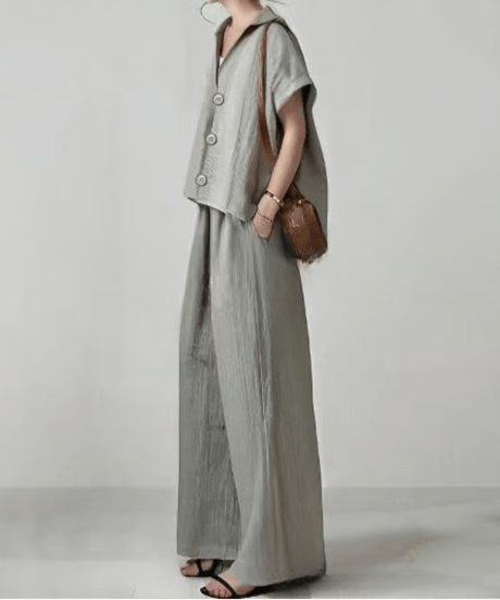 gray relaxed wide pants setup　FL3584