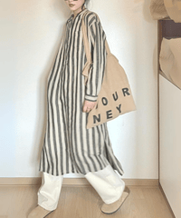 striped round neck shirt dress　FL2138